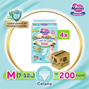 [4 pcs] Merries Skin Protection Popok Perlengkapan Bayi Anti Bau Tipe Celana (7-12)kg M50 / Carton