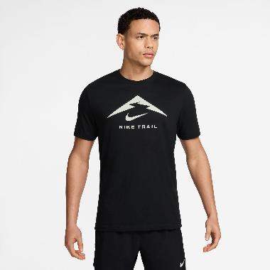 NIKE Men Running Dri-Fit Trail T-Shirt Kaos Lari Pria [FQ3915-014] A/XL Black/Summit White
