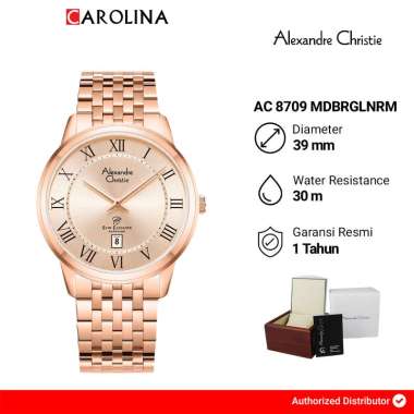 Jam Tangan Pria Alexandre Christie Slim Elegance AC 8709 MDBRGLNRM Rose Gold Dial Rose Gold Stainles