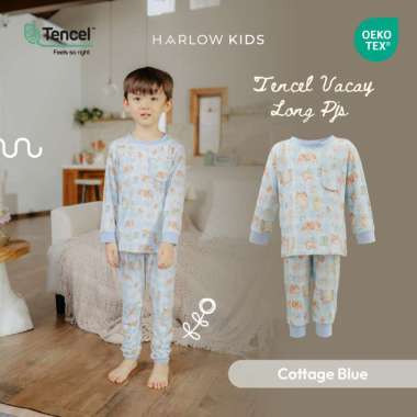 Harlow Kids - Tencel Vacay Long Pajamas / Pajamas Lengan Panjang/ Pajamas Anak Cottage Blue L (5-6 T