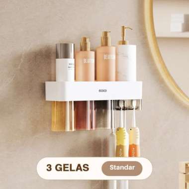 ECOCO Magnetic Cup Toothbrush Holder - Rak Sikat Gigi & Gelas Magnetik Tempat Sikat Gigi Tempel deng