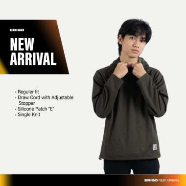Erigo Long Sleeve Hoodie Tees Marco Olive - Kaos Hoodie Lengan Panjang Unisex L
