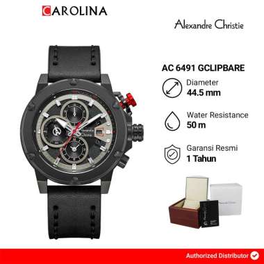Jam Tangan Pria Alexandre Christie Chronograph AC 6491 GCLIPBARE Black Dial Black Leather Strap