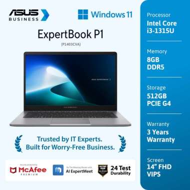 ASUS Expertbook P1403CVA-S63850WS i3-1315U/D5 8GB/512GB/14" FHD VIPS/W11 Home/OHS/3Y (Wifi6/FP/42Wh/
