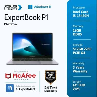 ASUS ExpertBook P1403CVA-S65150WS Intel Core i5-13420H 16GB 512GB 14" FHD VIPS Windows 11 Home OHS W