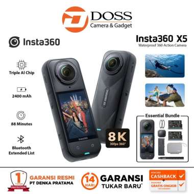 Insta360 X5 8K 360 Action Camera Insta 360 ONE X5 Action Cam, Varian Essential Bundle