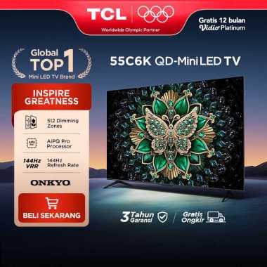 TCL 55 Inch QD-Mini LED TV C6K - Halo Terminator - Onkyo 2.1 - 144Hz - HVA Panel - Energy Saving (Mo