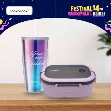 Clearence Sale - LocknLock Joyful Live 2in1 Lunch Box Free Tumblr Double Wall Cup 750ML Tulisan Rain