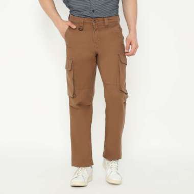 POLICE Celana Cargo Panjang Kantong Zipper Regular Fit Pria 29 khaky