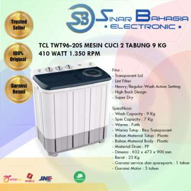 TCL TWT96-20S MESIN CUCI 2 TABUNG 9KG (NEW)