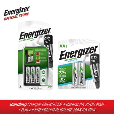 Bundling Charger Energizer 4 Baterai + Baterai Energizer Rechargeable AA NH15 2300 MAh BP2