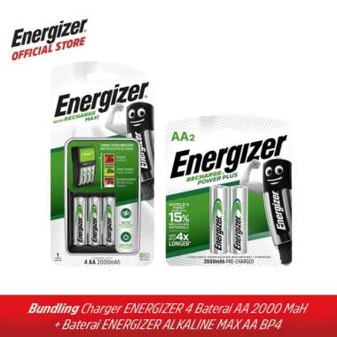 Bundling Charger Energizer 4 Baterai + Baterai Energizer Rechargeable AA NH15 2000 MAh BP2