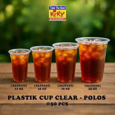 Okey Plastic Cup 14oz / 22oz - 1 Pack isi 50 Pcs / Gelas Plastik Tebal 12oz