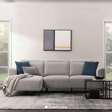Dekoruma IKEDA Sofa L Kanan 3 Dudukan Kain / Sofa Sudut / Sofa Ruang Tamu Minimalis - Abu-abu Muda