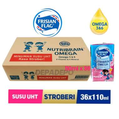 Frisian Flag Omega Susu UHT 110ml 1 Dus Isi 36 Pcs (Coklat/Stroberi) stroberi