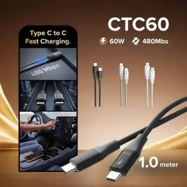 Airbot CTC60 Charging Cable 60W Type-C To Type-C Wire Data PD Cable Ultra Fast Charging For Android Compatible
