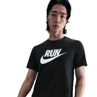 NIKE Men Running Dri-FIT Tee Run Swoosh Kaos Lari Pria [IH4239-010] A/2XL Black