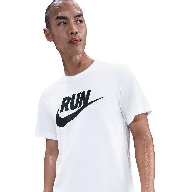NIKE Men Running Dri-FIT Tee Run Swoosh Kaos Lari Pria [IH4239-100] A/S White
