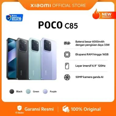 POCO C85 (6/128 GB) (8/256 GB) Baterai besar 6000mAh 33W | Ekspansi RAM hingga 16GB | Layar imersif 6.9