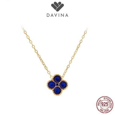 DAVINA Ladies Birthstone Necklace Gold Color Sterling Silver 925 - Kalung Clover Citrine Color Septe