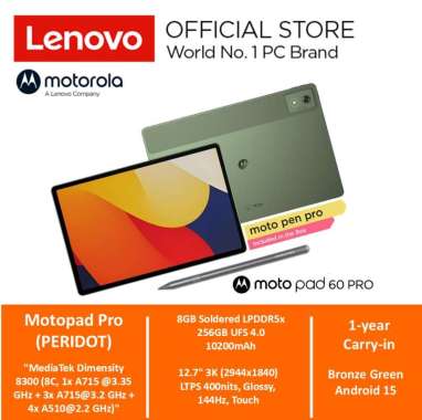 Motorola Motopad 60 Pro (PERIDOT) MediaTek Dimensity 8300 8GB 256GB Android 15 12.7" 3K 1Y Carry-in 