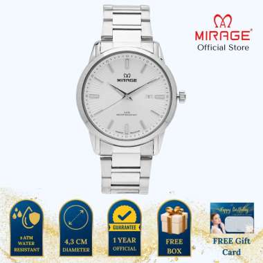 Mirage Jam Tangan Pria Analog 8859 M Silver Original Stainless Plat Putih