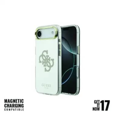 iPhone 17 Guess Mirror 4G Glitter Logo Hybride Hoesje - MagSafe Compatibel - Goud