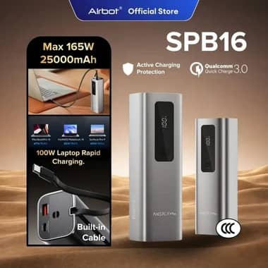 [ 165W ] Airbot SPB16 | 25000mAh Power Bank Single Output Fast Charging High Speed Laptop CCC Certified Inbuild Cable