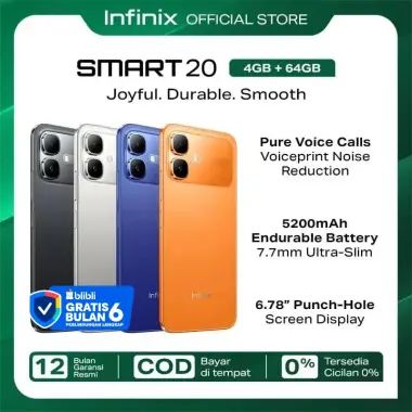 Infinix Smart 20 4/64GB - Up to 8GB Extended RAM - Mediatek Helio G81 - 6.78” - 8MP - 5200 mAh - IP64