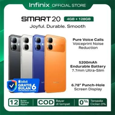 Infinix Smart 20 4/128GB - Up to 8GB Extended RAM - Mediatek Helio G81 - 6.78” - 8MP - 5200 mAh - IP64