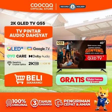 TERBARU COOCAA TV 40 inch Q55 - GOOGLE TV - 2K QLED - Dolby Audio - Eye Care - Sapphire Crystal Optics - Bluetooth 5.0 - (COOCAA 40Q55)