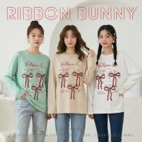 ELLIPSESINC Kaos Oversize Wanita Lengan Panjang Ribbon Bunny