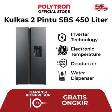 Kulkas POLYTRON New Belleza Inverter 2 pintu Side-by-side PRS 480X 450 liter grey