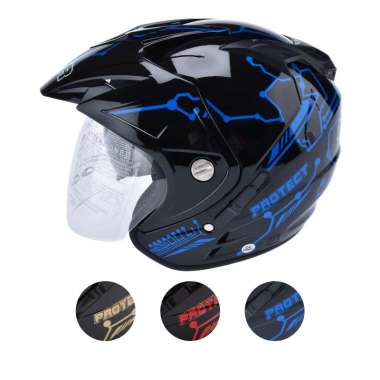 MSR Helm Impressive Protect SNI Double Visor Half Face M Hitam Biru