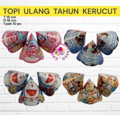 Topi Ulang Tahun Anak isi 10 pc / Topi Pesta Anak tayo