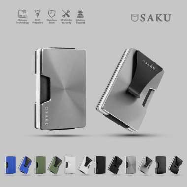 SAKU Dompet Kartu Pria/Wanita Small Slim Card Holder Dompet Metal Kecil Anti RFID Wallet Mini Gray