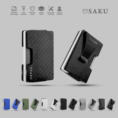 SAKU Dompet Kartu Pria/Wanita Small Slim Card Holder Dompet Metal Kecil Anti RFID Wallet Mini Carbon
