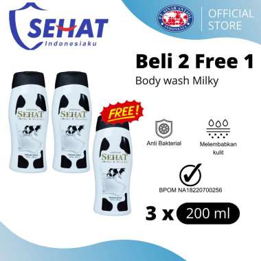 Beli 2 Gratis 1 Sehat Body Wash Sabun Cair Fresh Milk 200ml