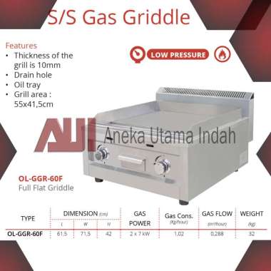 Getra OL-GGR-60F S/S Gas Full Flat Griddle Atau Pemanggang Datar Untuk Daging Dll
