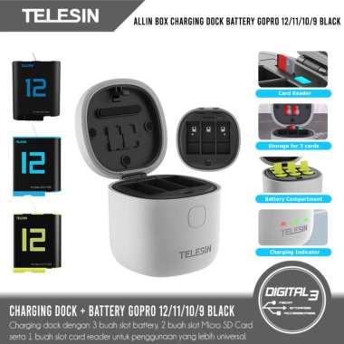 Telesin Allin Box Dock Charger + 2 Battery + Card Reader GoPro Hero 9 Allin+1 Batt BK