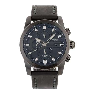 Jam Tangan Pria Alexandre Christie Chronograph AC 6562 MC LIPBA Men Black Dial Black Leather Strap H