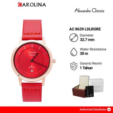 Jam Tangan Wanita Alexandre Christie Classic Steel AC 8639 LDLRGRE Red Dial Red Leather Strap