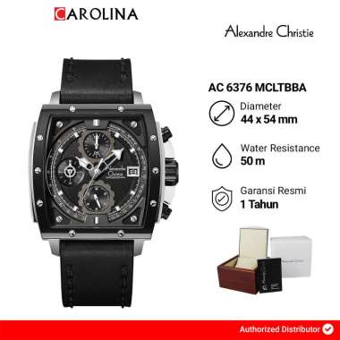 Jam Tangan Pria Alexandre Christie Chronograph AC 6376 MCLTBBA Black Dial Black Leather Strap