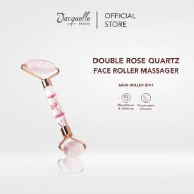 Jacquelle Double Rose Quartz Face Roller Massager - Jade Roller 2in1 Dua Sisi untuk Wajah