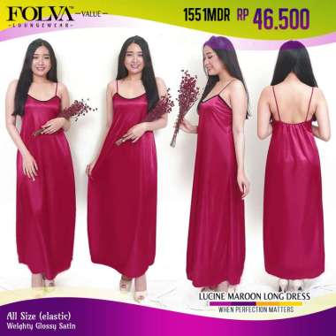 FOLVA baju tidur tanktop dress panjang satin 1551MDR maron maroon Semua Ukuran