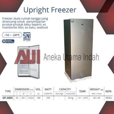 Gea GF-24DC Upright Freezer / Kulkas Es Batu / Freezer Asi Berdiri - Kulkas Pembeku Es Lilin, Es Mam