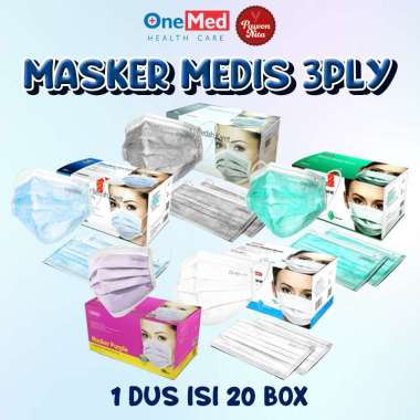 ONEMED Masker Medis 3ply | Disposable Mask 1 Karton Isi 20 Box Ungu