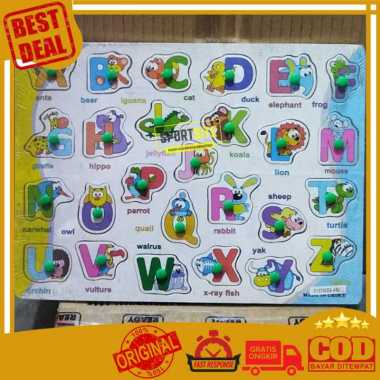 Puzzle Kayu Abjad Besar Huruf Gambar Hewan Binatang Mainan Edukatif Wooden Puzzle Animal Alphabet Le