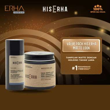 HIS ERHA Mattifying Clay Pomade 120g + Hair Dust Powder - Style Rambut Pria Matte Look