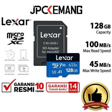 JPC KEMANG Lexar MicroSD 128GB 633x UHS-I MicroSDXC Micro SDHC Memory Card GARANSI RESMI Black